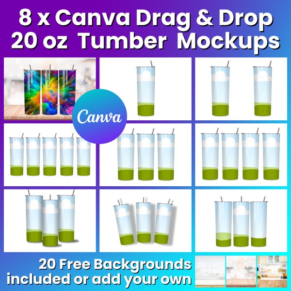 Canva Drag and Drop 20oz Tumbler Mockup Canva Tumbler Template Add Your Own Background Mockup 20oz Mockup 20 Backgrounds Included