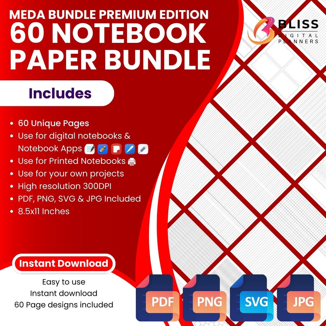 Printable Digital 60 Dot Grid Paper, Lined Paper, Graph Paper, Notebook ...