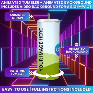 Neon Light Animated Canva Tumbler Drag and Drop Mockup Rotating Tumbler Mockup Includes Video Background Mockup Video Canva Tumbler Template