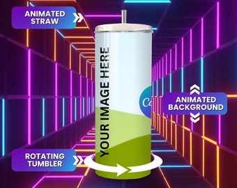 Neon Light Animated Canva Tumbler Drag and Drop Mockup Rotating Tumbler Mockup Includes Video Background Mockup Video Canva Tumbler Template