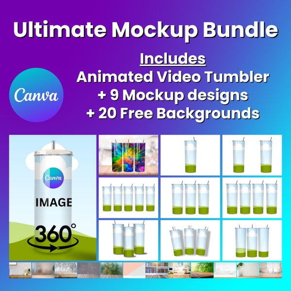 Canva Tumbler Drag and Drop Mockup Bundle Rotating Tumbler Mockup Add Your Own Background Mockup Canva Tumbler Template Backgrounds Included