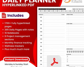 Pacote definitivo de planejador de PDF para adultos, planejador digital com hiperlink. Livro de exercícios de produtividade para TDAH, organizador diário de tudo da vida anual