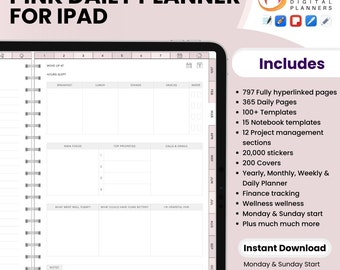 Pink Boho Digital Planner 2024, Dated Digital Planner for Goodnotes & Notability, iPad Life Planner, Pink Digital Journal Landscape Mode