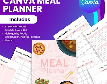 Meal Planner | Canva Meal Planner | Recipe Book Template | Canva Cookbook Template | Recipe Ebook Template