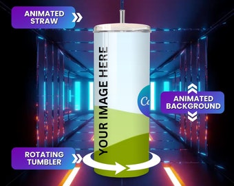 Neon Gamer Animated Canva Tumbler Drag and Drop Mockup Rotating Tumbler Mockup Includes Video Background Mockup Video Canva Tumbler Template