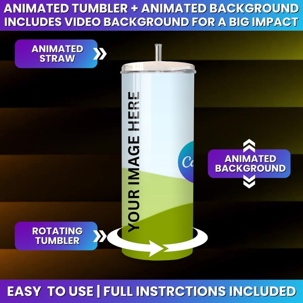 Lines Animated Canva Tumbler Drag and Drop Mockup Rotating Tumbler Mockup Includes Video Background Mockup Video Canva Tumbler Template