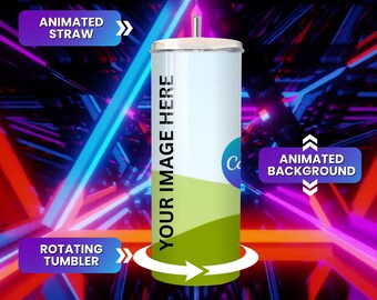 Neon Gamer Animated Canva Tumbler Drag and Drop Mockup Rotating Tumbler Mockup Includes Video Background Mockup Video Canva Tumbler Template
