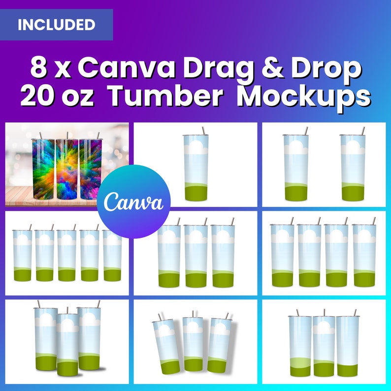 Canva Tumbler Drag and Drop Mockup Bundle Rotating Tumbler Mockup Add Your Own Background Mockup Canva Tumbler Template Backgrounds Included image 3