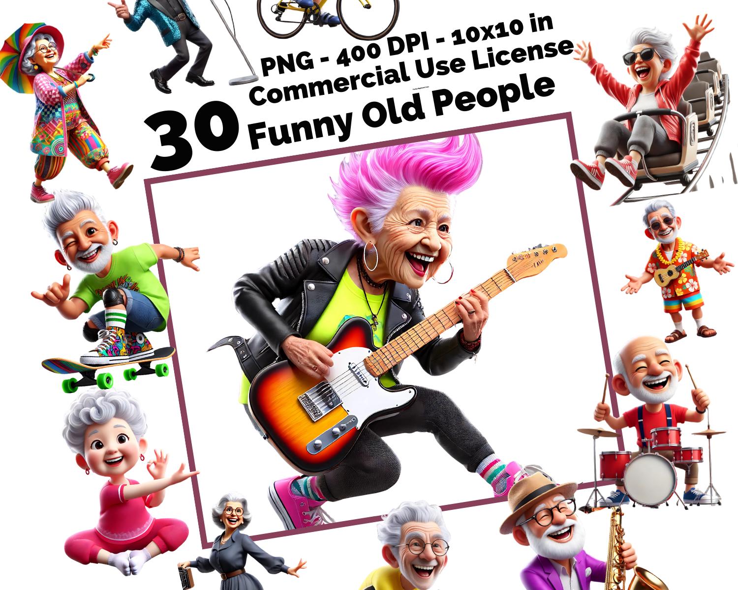 Funny Elderly People 30 PNG Images Fun & Whimsical Senior Clipart, Retirement Clipart, Hilarious Senior Citizens, Transparent Background