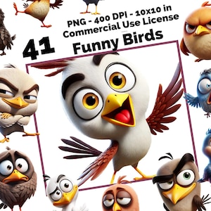 Funny Birds PNG 41 Images Pack - High Resolution 400 DPI - Commercial Use License - Transparent Background - Clipart Whimsical Birds