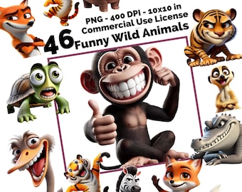 Funny Wild Animal PNG 46 Images - 10x10 High-Resolution Clipart with Commercial Use License - Clipart, Printable, Transparent Background