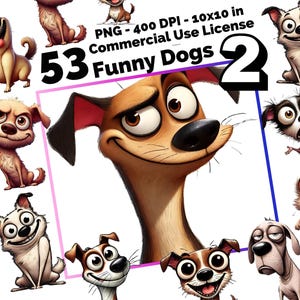 Funny Dog Clipart PNG Bundle – 53 Cute Puppy Cartoon Designs for Sublimation, Cricut Projects, Digital Stickers, and Dog Lover Gifts