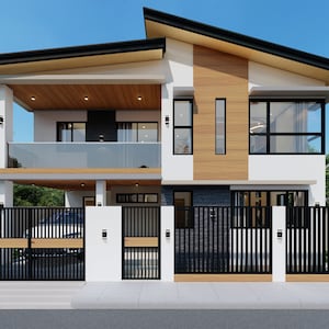 Modern huis van 10 x 10 meter met 2 verdiepingen en hoog plafond Plattegrond 5 slaapkamers (100 m²)