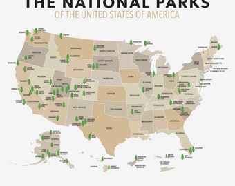 National Parks Map (Square) Digital Download