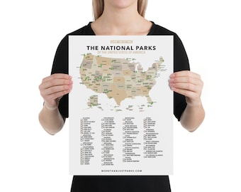 National Parks Checklist Poster by More Than Just Parks - Museum-Quality Matte Print, US Park Guide