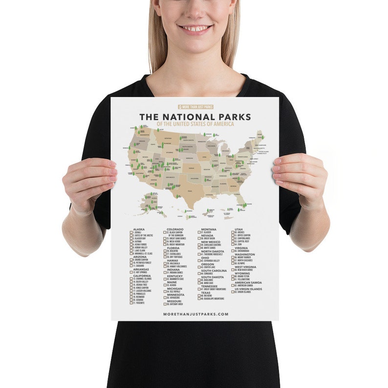 National Parks Checklist Poster - Museum-Quality Matte Print, US Park Guide