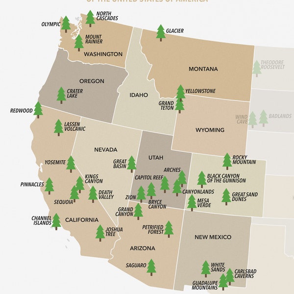 West Coast National Parks Map by More Than Just Parks (download)