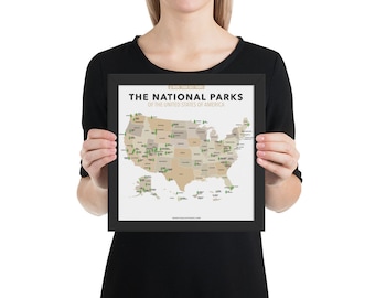 Framed National Parks Map by More Than Just Parks - Museum-Quality Print, Available in Multiple Sizes