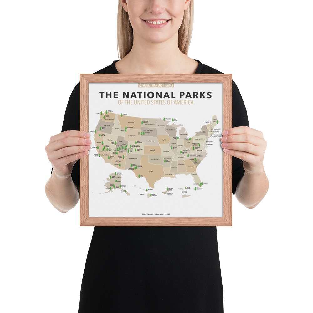 Framed National Parks Map by More Than Just Parks Museumquality Print, Available in Multiple