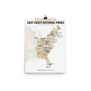 Cartel de los Parques Nacionales de la Costa Este / Impresión mate de calidad museística de 12x16" / Decoración de habitaciones y oficinas / Sin enmarcar
