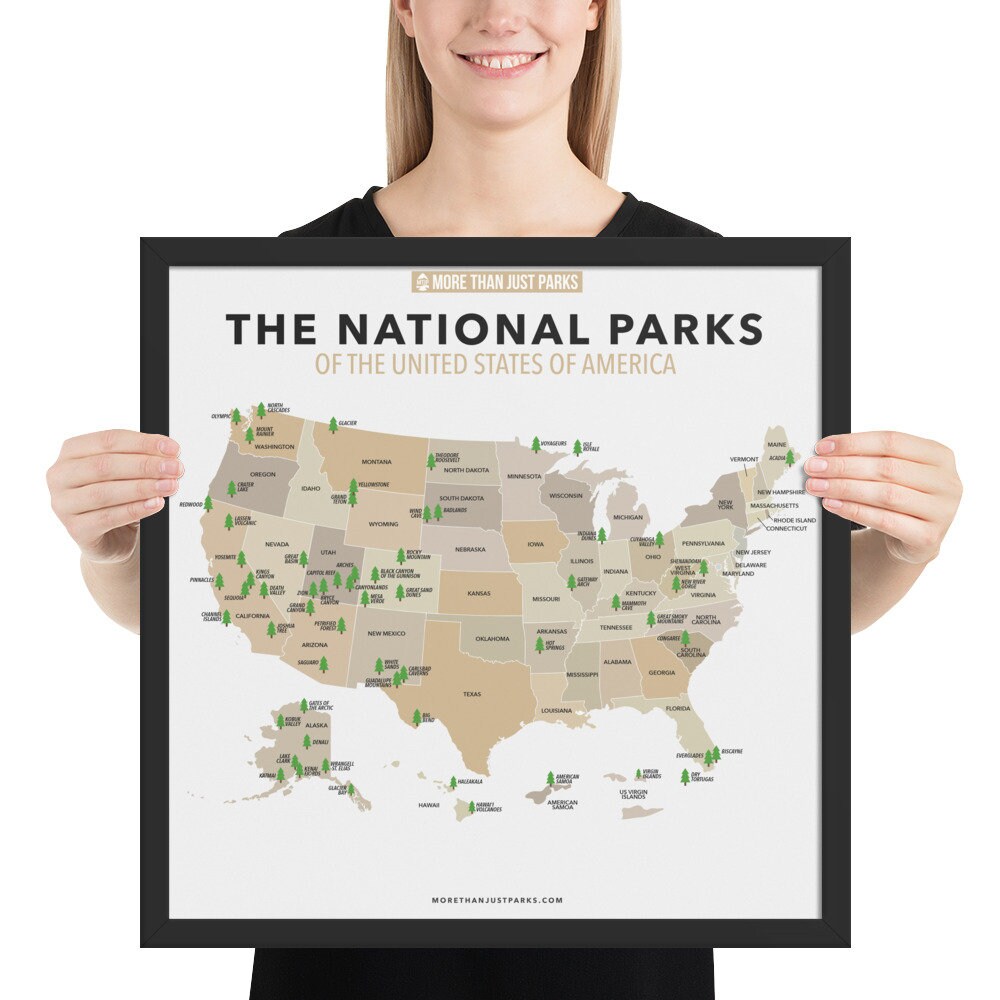 Framed National Parks Map by More Than Just Parks Museumquality Print, Available in Multiple