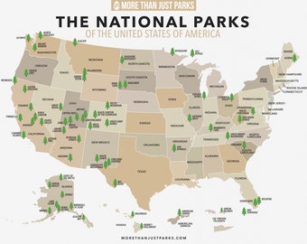 US National Parks Map Digital Download by More Than Just Parks - High Resolution Downloadable Poster, National Park Wall Art