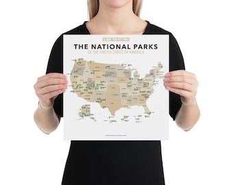National Parks Map Poster - Museum-Quality, Matte Finish, 10x10, 12x12, 14x14, 16x16, & 18x18