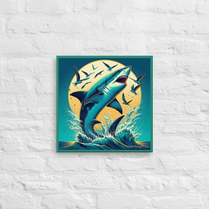 Majestic Mako Dynamic Shark Breach by Tackle Box Art Co. Canvas Print Shark Art Wall Art Gift