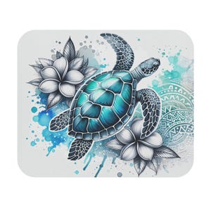 Turtle Artwork Mouse Pad, Coastal Desk Accessory for Ocean Lovers, Beach Themed Gift, Floral Mousepad, Unique Office Decor