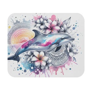 Musmatta med akvarell delfin, färgglatt skrivbordstillbehör, unik present till havsälskare, hemmakontorsinredning, nautiskt tema