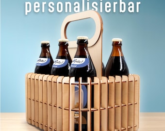Father's Day Gift for Men | Personalized Wooden Beer Carrier with Engraving
