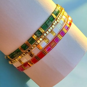 Chic Tila Bead Stretch Bracelet Set for Women - Handmade Tile Bead Stackable Bracelets - Unique Holiday Gift