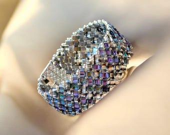 Handmade Miyuki Bracelet | Trendy Tila Beads Jewelry | Minimalist Crystal Herringbone Bracelet