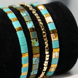 Ensemble de bracelets de perles Miyuki Tila - Bijoux minimalistes empilables faits main pour l&#39;été, bracelet extensible pour un style tendance - Bijoux en perles