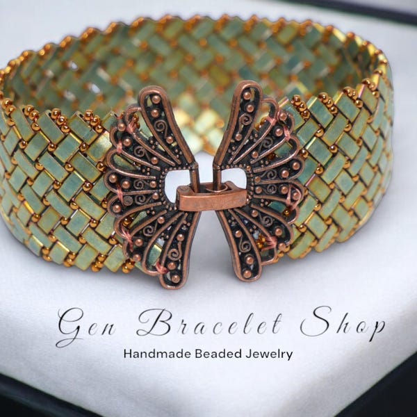 Handgemachtes Grünes Miyuki Tila Fischgrät Armband - Einzigartige Glasperle Boho Schmuck