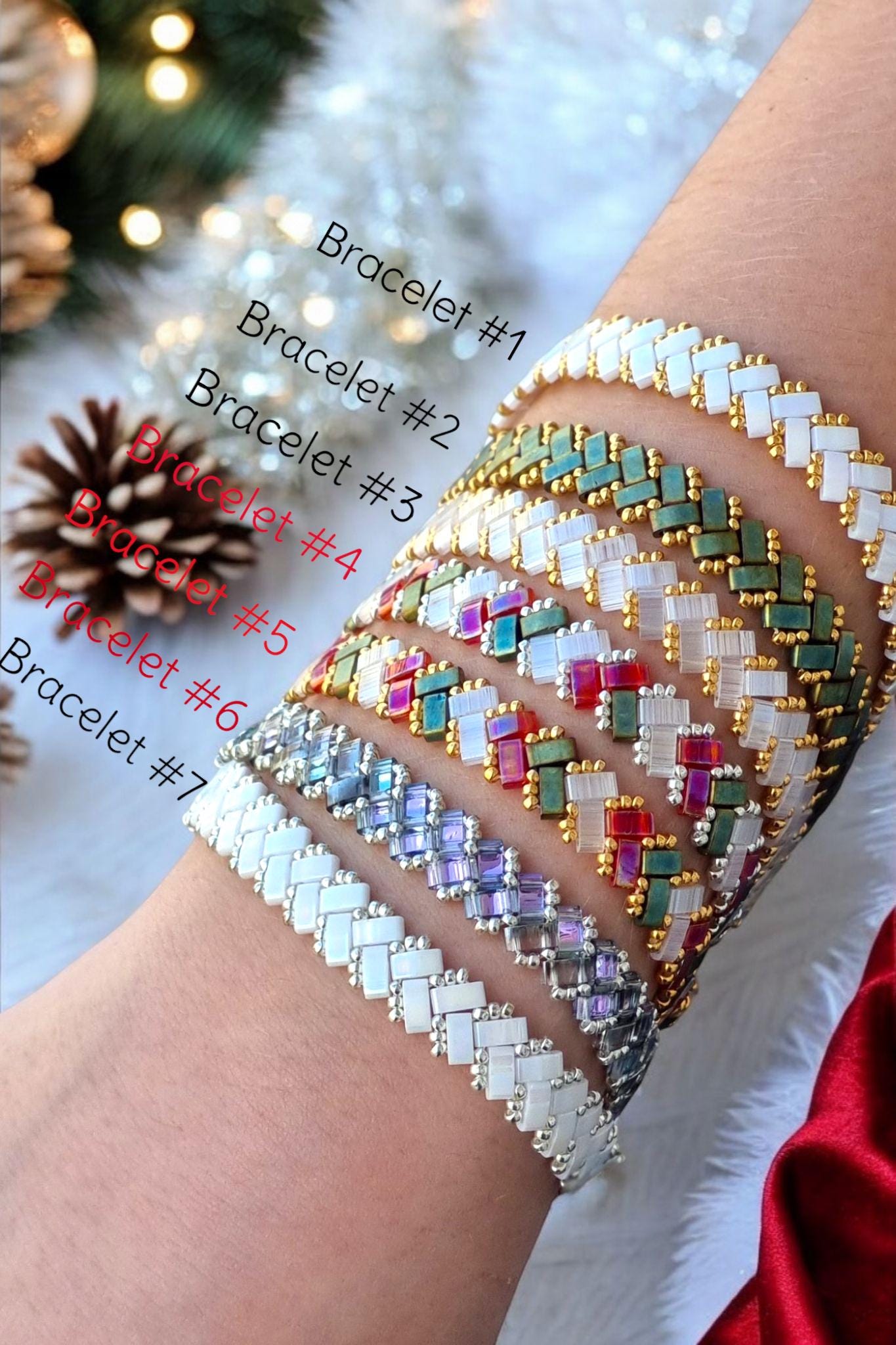 Christmas Bracelet - Dainty Handcrafted Tila Bracelet - Adjustable Miyuki Bead Friendship Gift - Women's Minimalist Jewelry