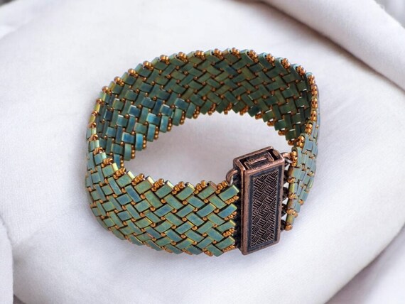 Miyuki Tila Bead Bracelet: Bohemian Cuff with Magnetic Clasp