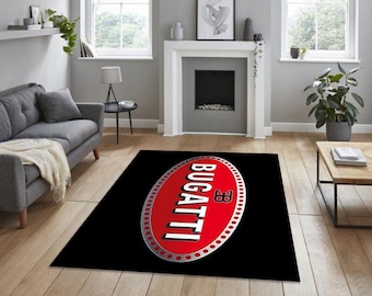 Bugatti Logo Rug: Automotive Garage Decor, Man Cave Carpet
