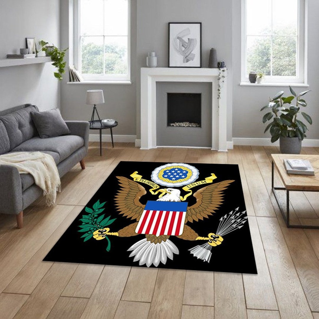 Navy Office Rug USA Navy Logo Rug: Patriotic Man Cave Decor, Men's Cave Carpet, Living ...