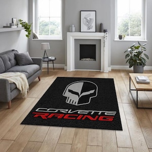 Alfombra rectangular con el logotipo de Corvette, para garaje, alfombra para su apartamento, alfombra para sala de pasatiempos, alfombra para cueva de hombre, para padres, para su lugar de trabajo,
