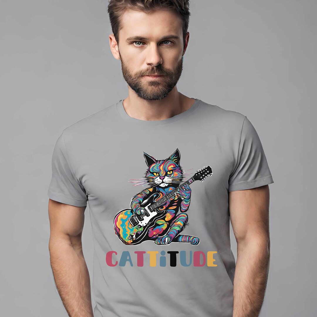Rock Star Cat Playing Electric Guitar Tshirt. Cattitude Tee, Perfect ...
