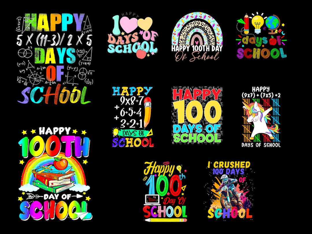 100 Days of School Bundle, 100th Day of School PNG, Happy 100 Days of