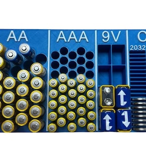 Versatile Battery Organizer Box | Holds 108 Batteries - AA, AAA, 9V, CR2032, CR2450 | Compact, Space-Saving Design