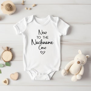 Baby body New to the Crew last name / pregnancy announcement / pregnancy announcement / birth gift / baby body personalized