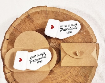 Baby sock ask godmother HEART / ask godfather / will you be my godmother? / Baby sock question surprise godfather