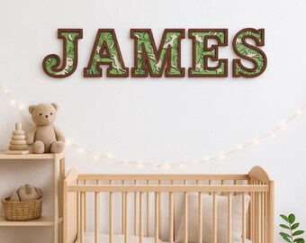 Wooden Dinosaur Alphabet Wall Art for Kids Room Decor, Personalized Dino Name Sign, Nursery Wall Art, Kids Room Decor, Dinosaur Theme Kids