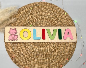 Personalized Wood Name Puzzle, Montessori Baby Toddler Kids Toys, Shower Gift, Christmas Gifts, Wooden Toys for 1st 2st 3st Birthday Baby