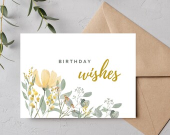 Birthday Wishes Card, Happy Birthday Card - DIGITAL Download - Printable Birthday - 5x7 Greeting Card, Instant Download