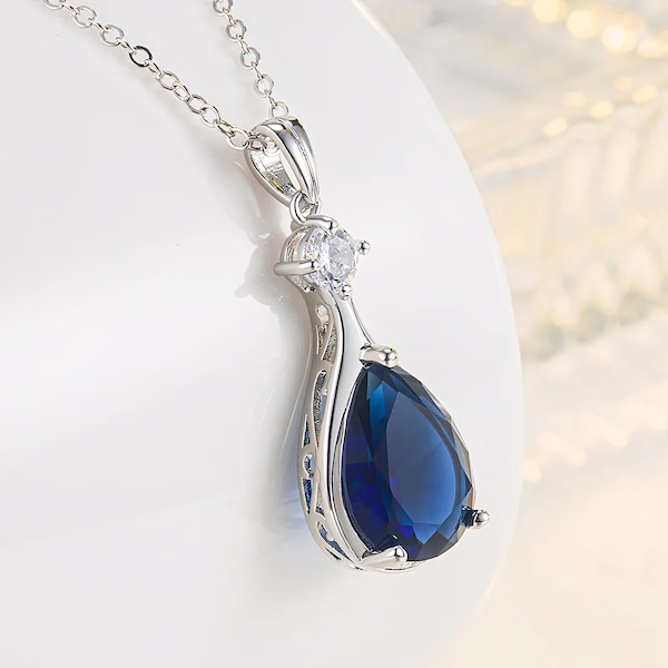 Collar de Plata de Ley Zafire para Mujer, Zafiro Azul Plata 925, joyería colgante de piedras preciosas, Collares Mujer, collar de Zafiro.