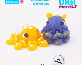 Flexi Octopus STL, 3mf Files | Flapjack Octopus Print-in-Place Articulated Toy + Keychain | File for 3D Printing | Personal Use